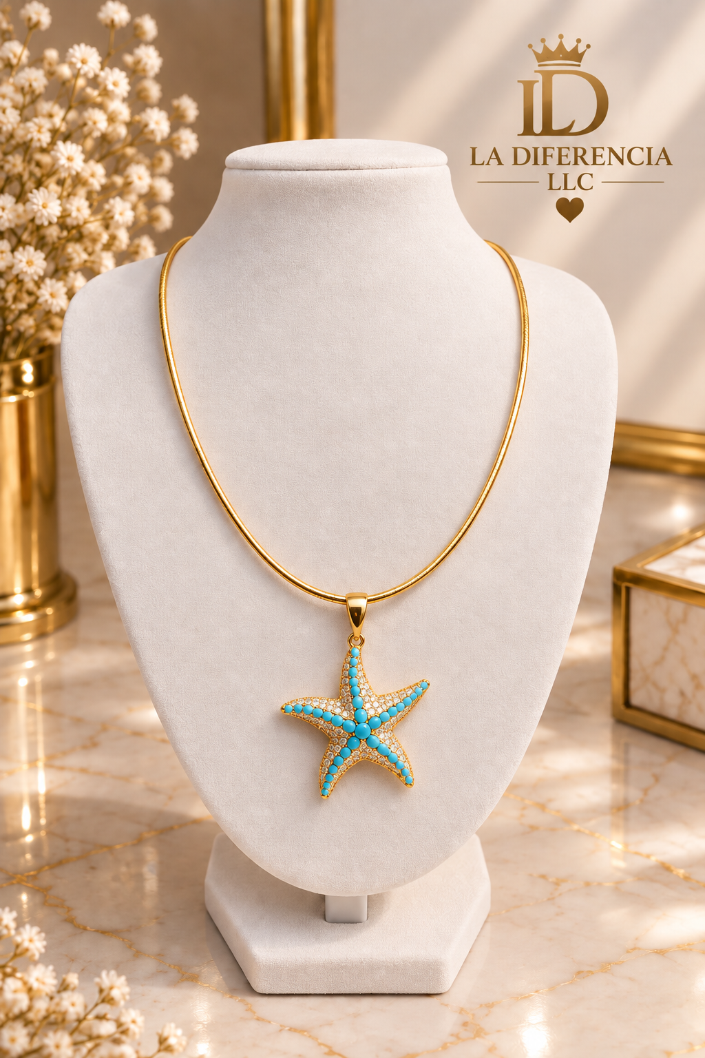 Cadena con Dije Estrella de Mar Turquesa – Oro Laminado XP 14K
