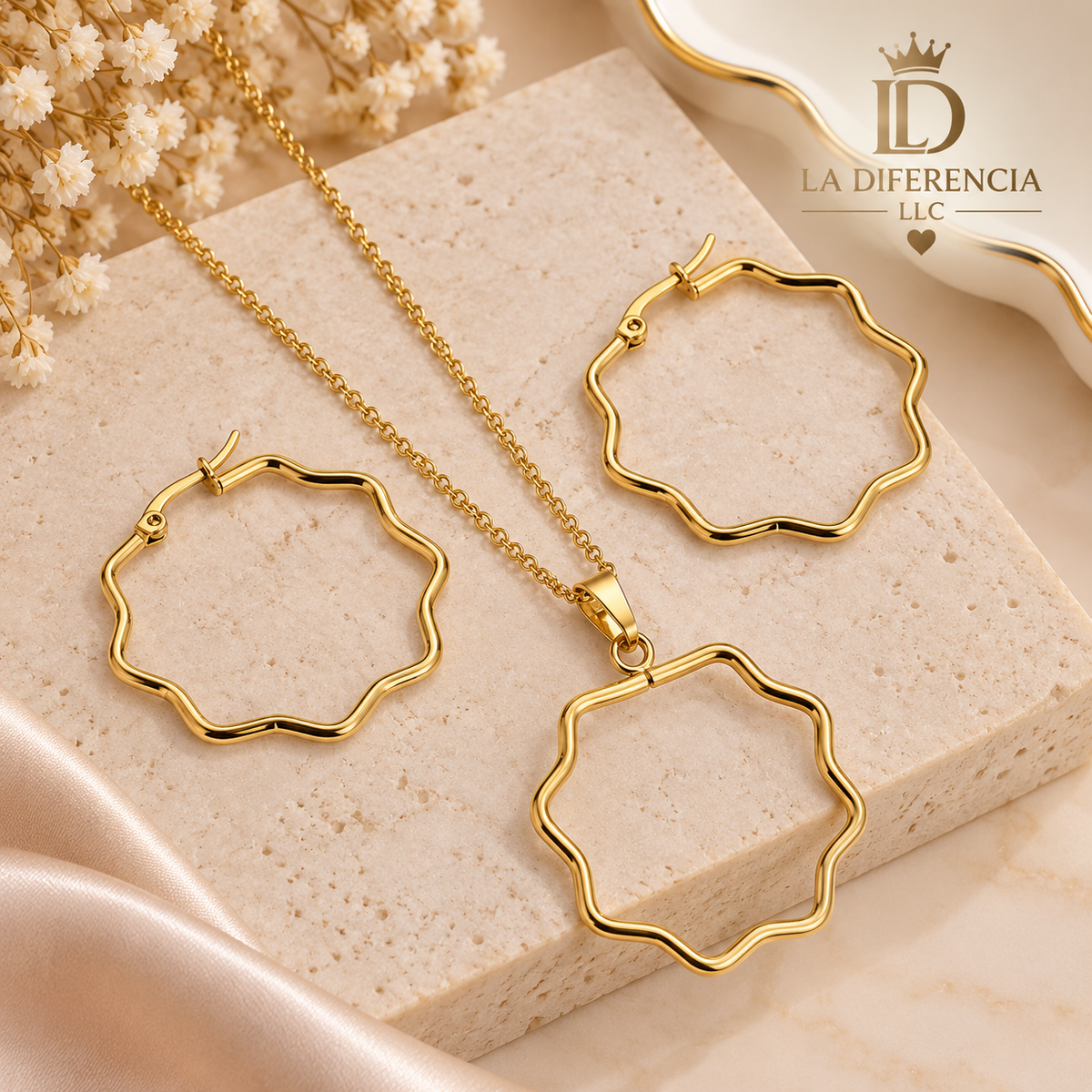 Set Ondas Dorado de 3 Piezas – Acero Inoxidable