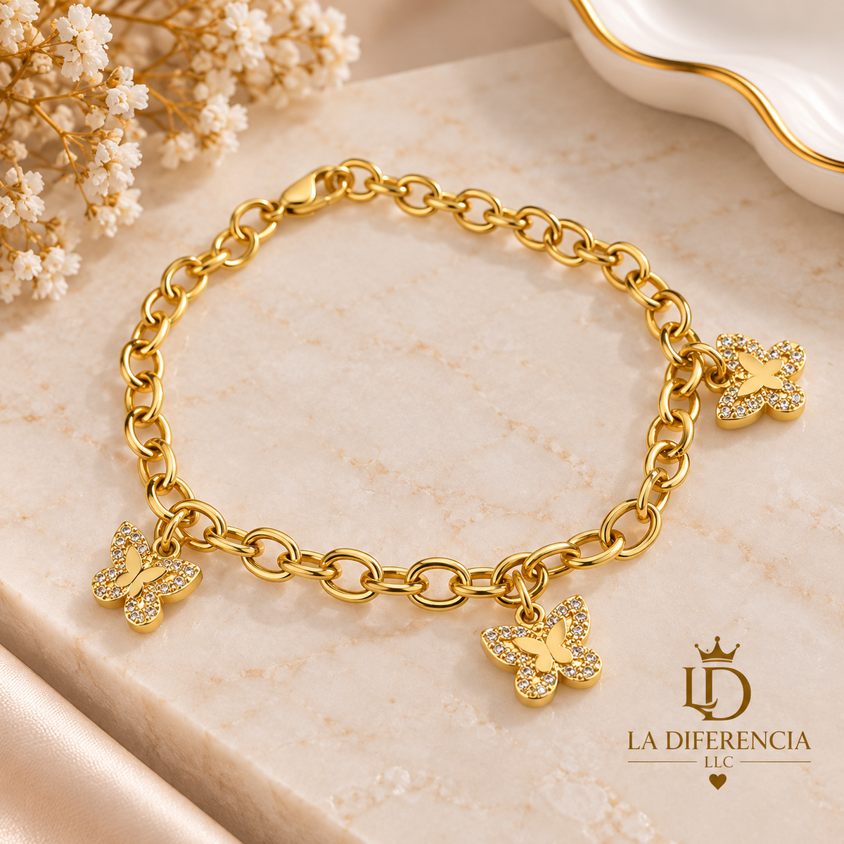 Pulsera de Mariposas Dorada – Acero Inoxidable 🦋