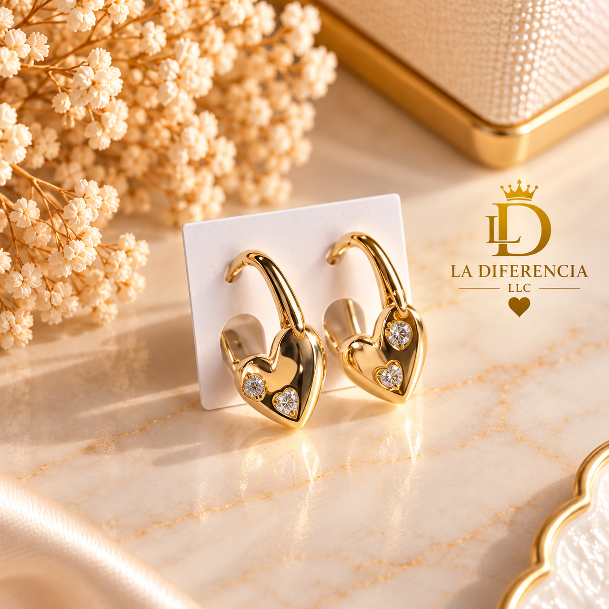 Argollas Corazón con Zirconias – Oro Laminado XP 14K