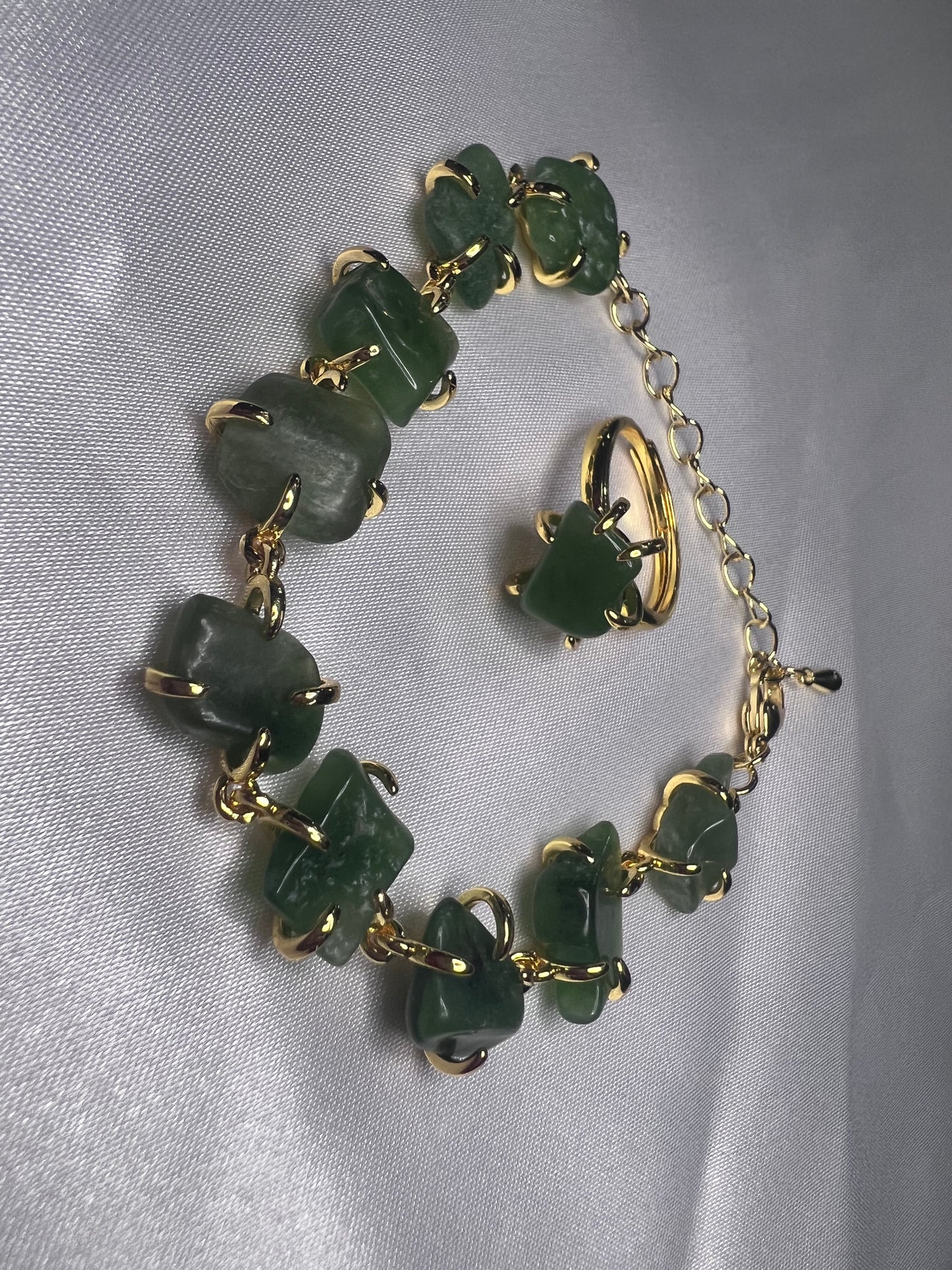Conjunto Oro Laminado XP 14K Piedra Verde Natural