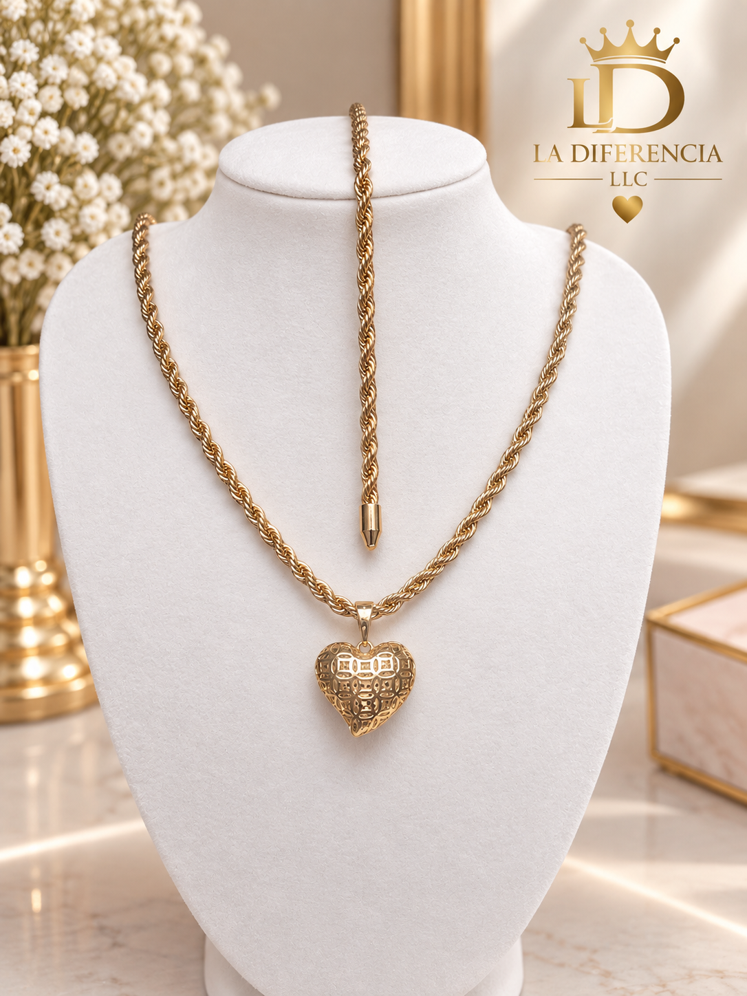 Set Cadena + Pulso Torzal con Corazón morado – Oro Laminado XP 14K ✨
