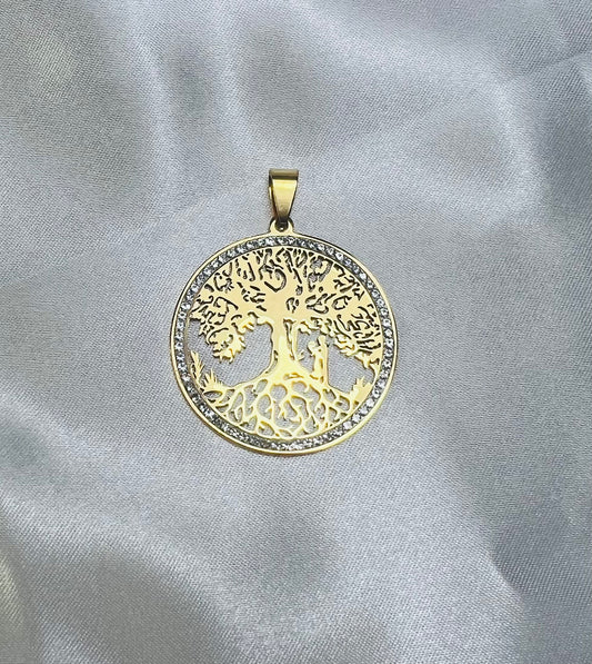 Dije Árbol de la Vida en Acero Inoxidable Dorado con Circonias | La Diferencia LLC
