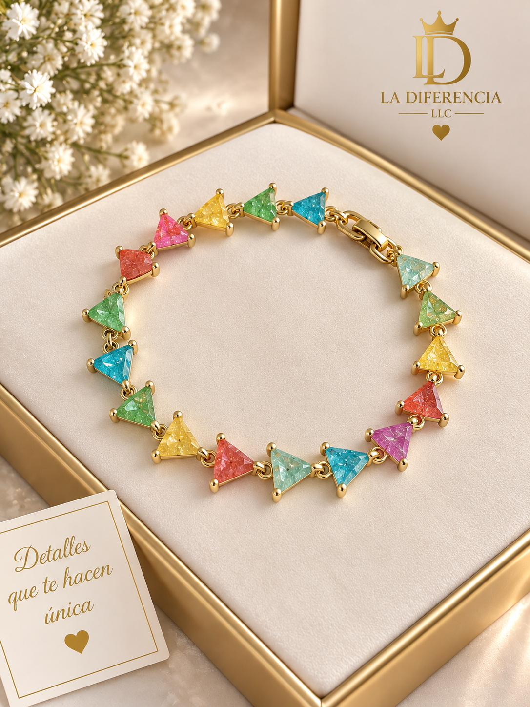 Pulsera de Triángulos Multicolor – Oro Laminado XP 14K ✨