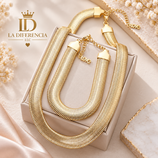 Set Cadena y Pulsera Espiga Dorada – Acero Inoxidable