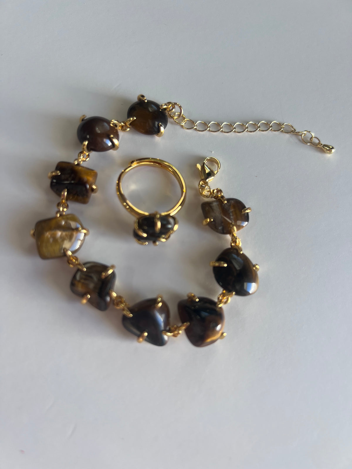 Set Pulsera + Anillo con Piedra Natural – Oro Laminado XP 14K