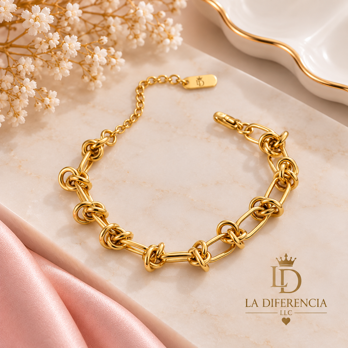 Set de collar y pulsera de eslabones con nudos – Acero inoxidable