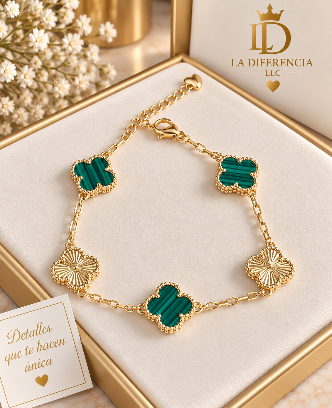 Pulsera Trébol Verde – Oro Laminado XP 14K 🍀
