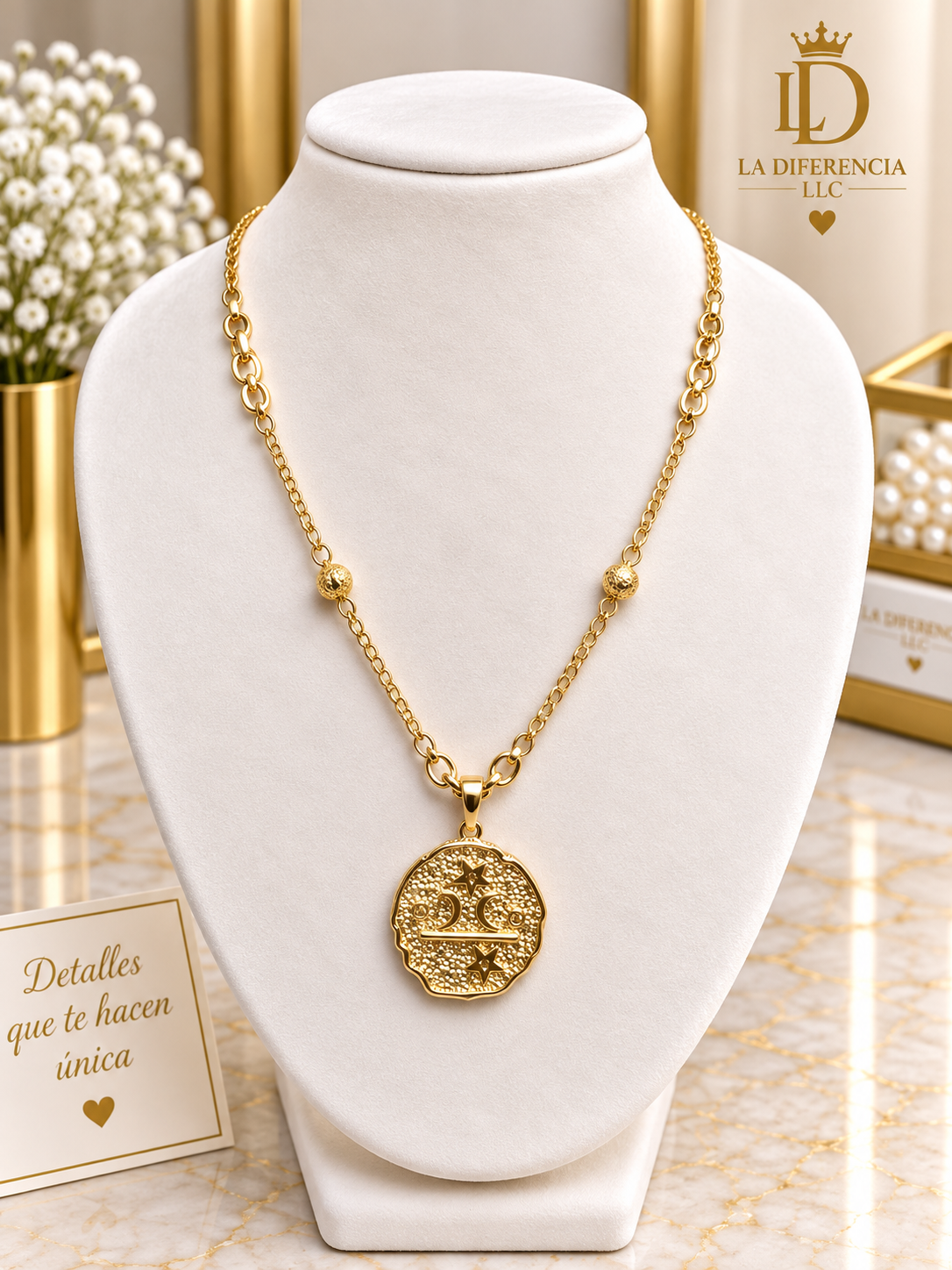 Cadena con Dije Medallón – Oro Laminado XP 14K | 16” + Extensor
