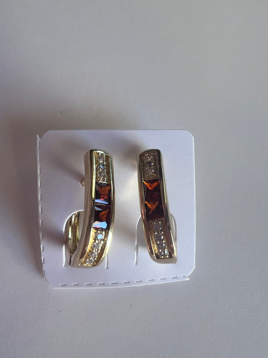 Aretes tipo argolla con piedras marrón transparente – Oro laminado XP 14K