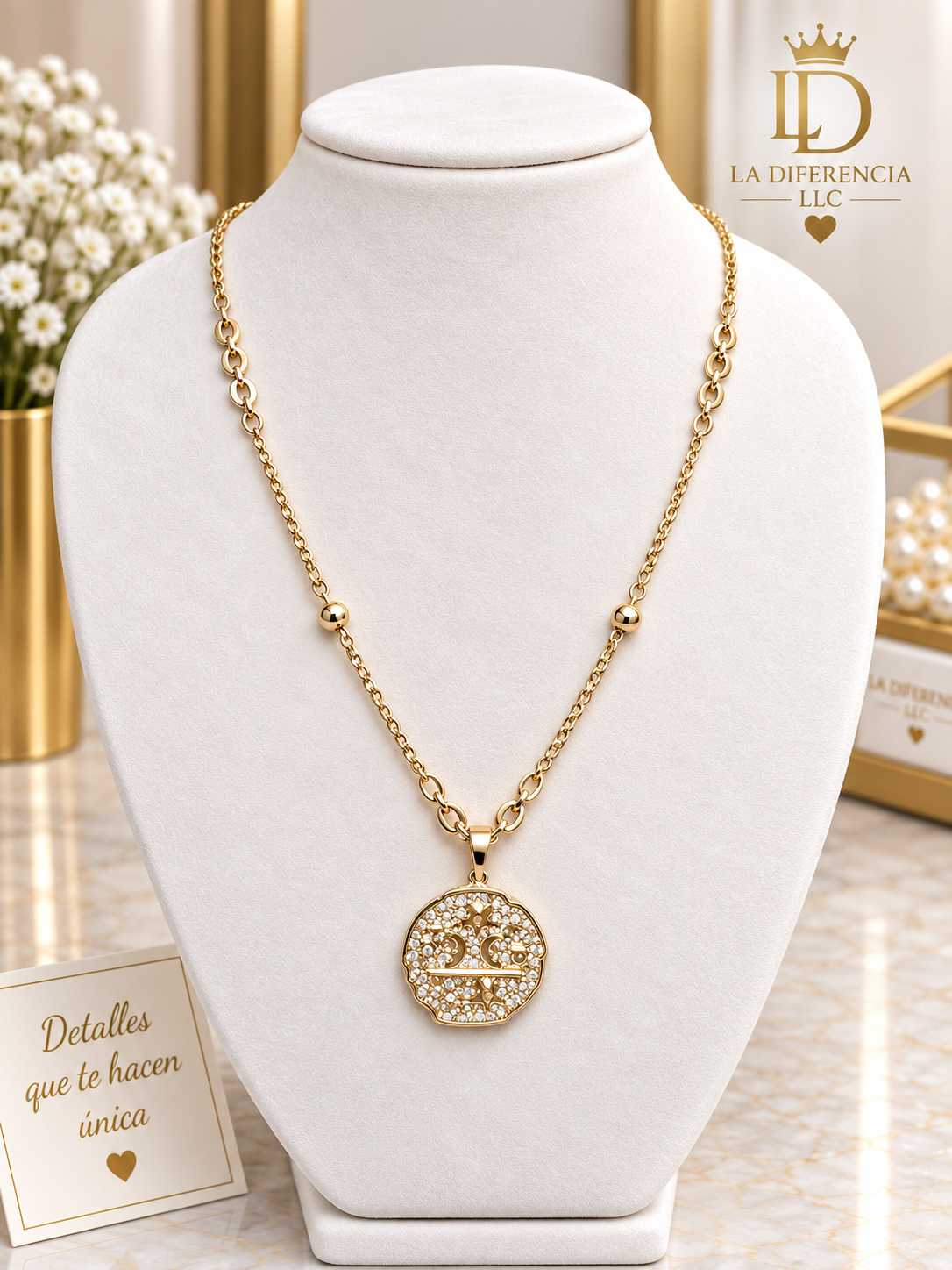 Cadena con Dije Medallón – Oro Laminado XP 14K | 16” + Extensor