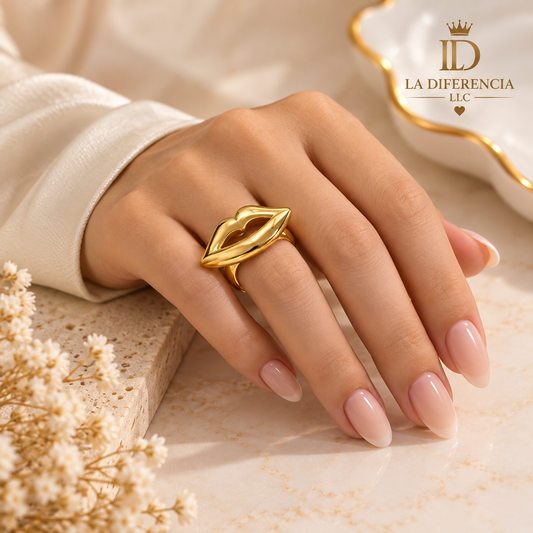 Anillo Beso Dorado – Acero Inoxidable 💋