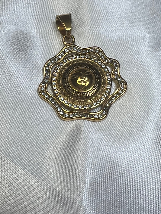 Dije Sol y Luna en Acero Inoxidable Dorado con Circonias | Colgante Unisex