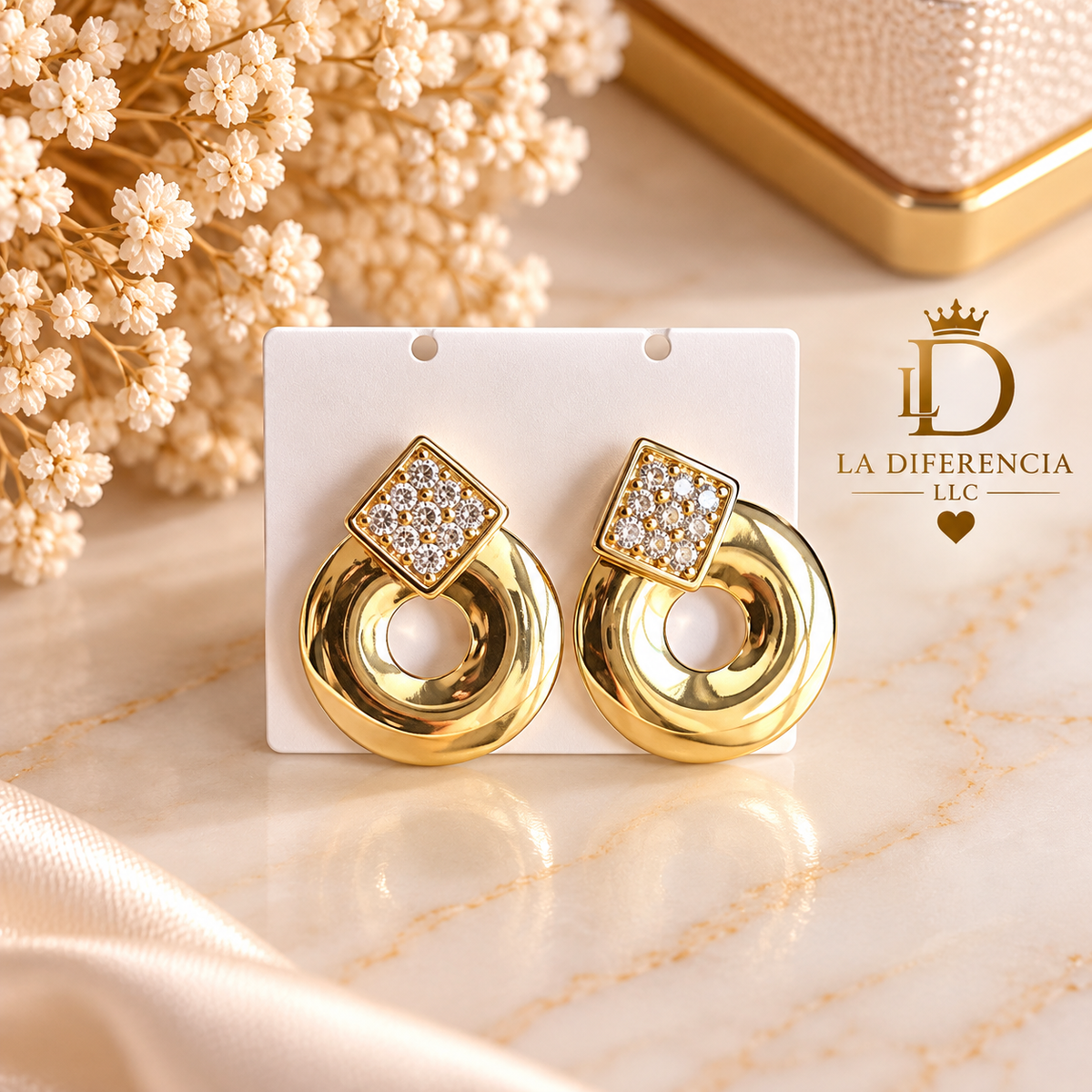 Aretes Geométricos con Cristales – Oro Laminado XP 14K