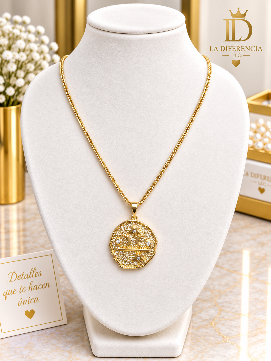 Cadena con Dije Medallón – Oro Laminado XP 14K | 16” + Extensor