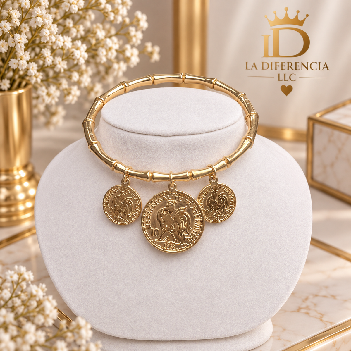 Pulso Dorado con Dijes de Monedas – Oro Laminado 14k
