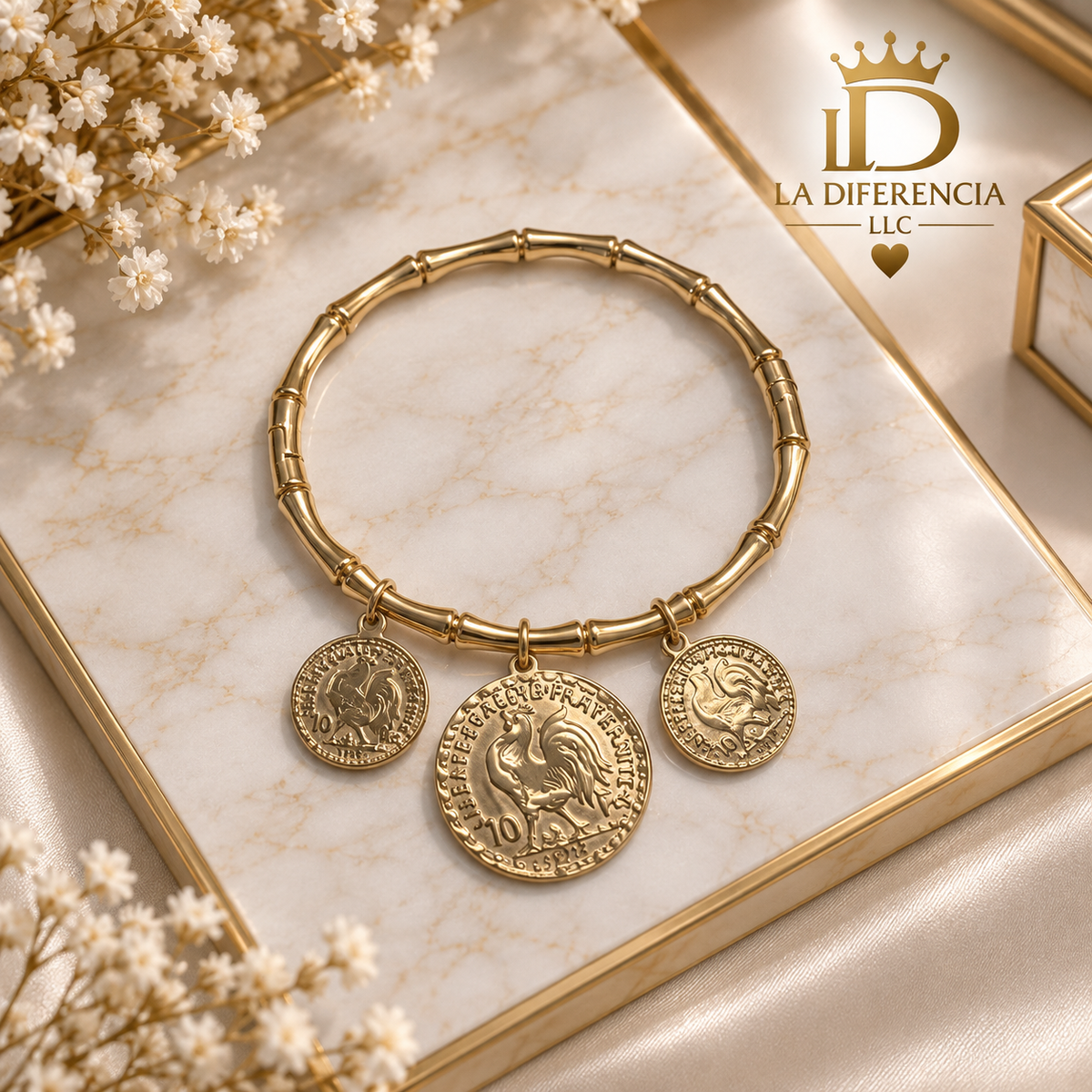 Pulso Dorado con Dijes de Monedas – Oro Laminado 14k