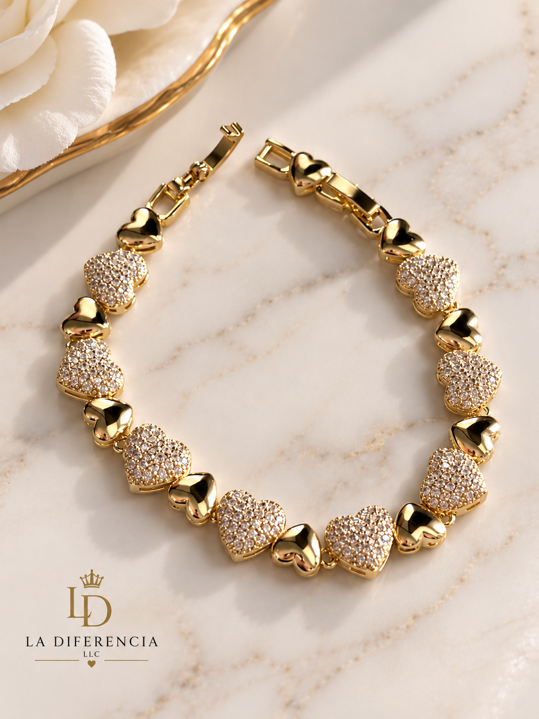 Pulsera de Corazones con Piedras – Oro Laminado XP 14K