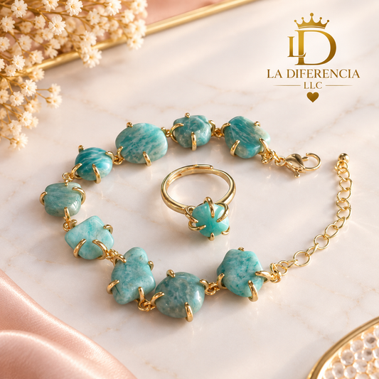 Set Pulsera + Anillo con Piedra Natural – Oro Laminado XP 14K
