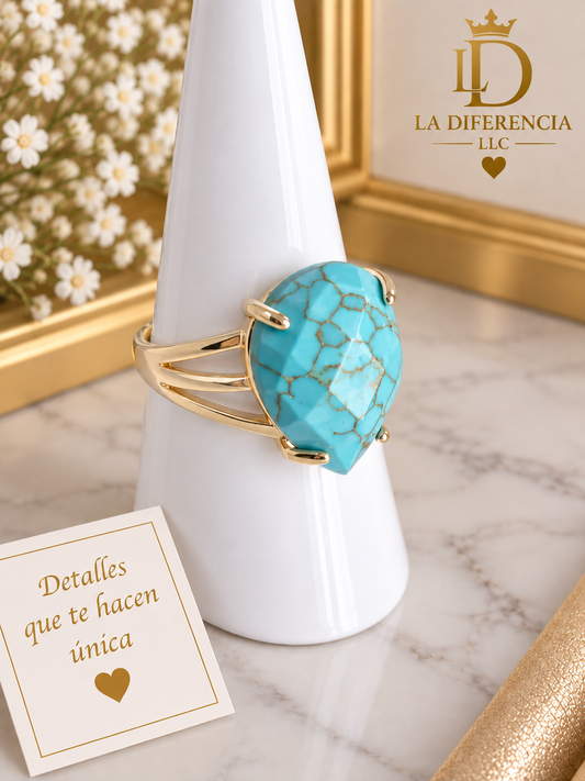 Anillo Ajustable con Piedra Facetada – Oro Laminado XP 14K