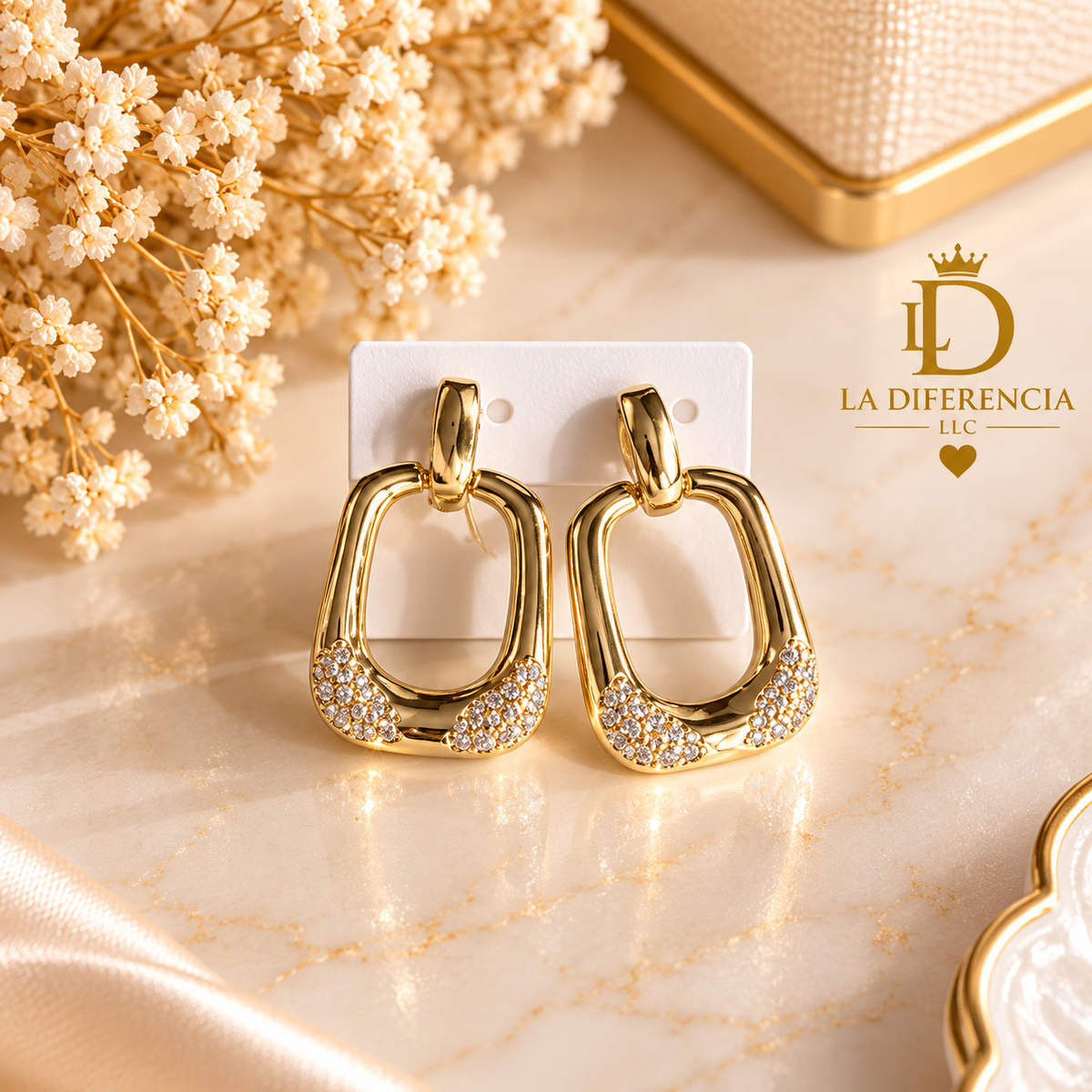 Aretes Geométricos con Piedras – Oro Laminado XP 14K