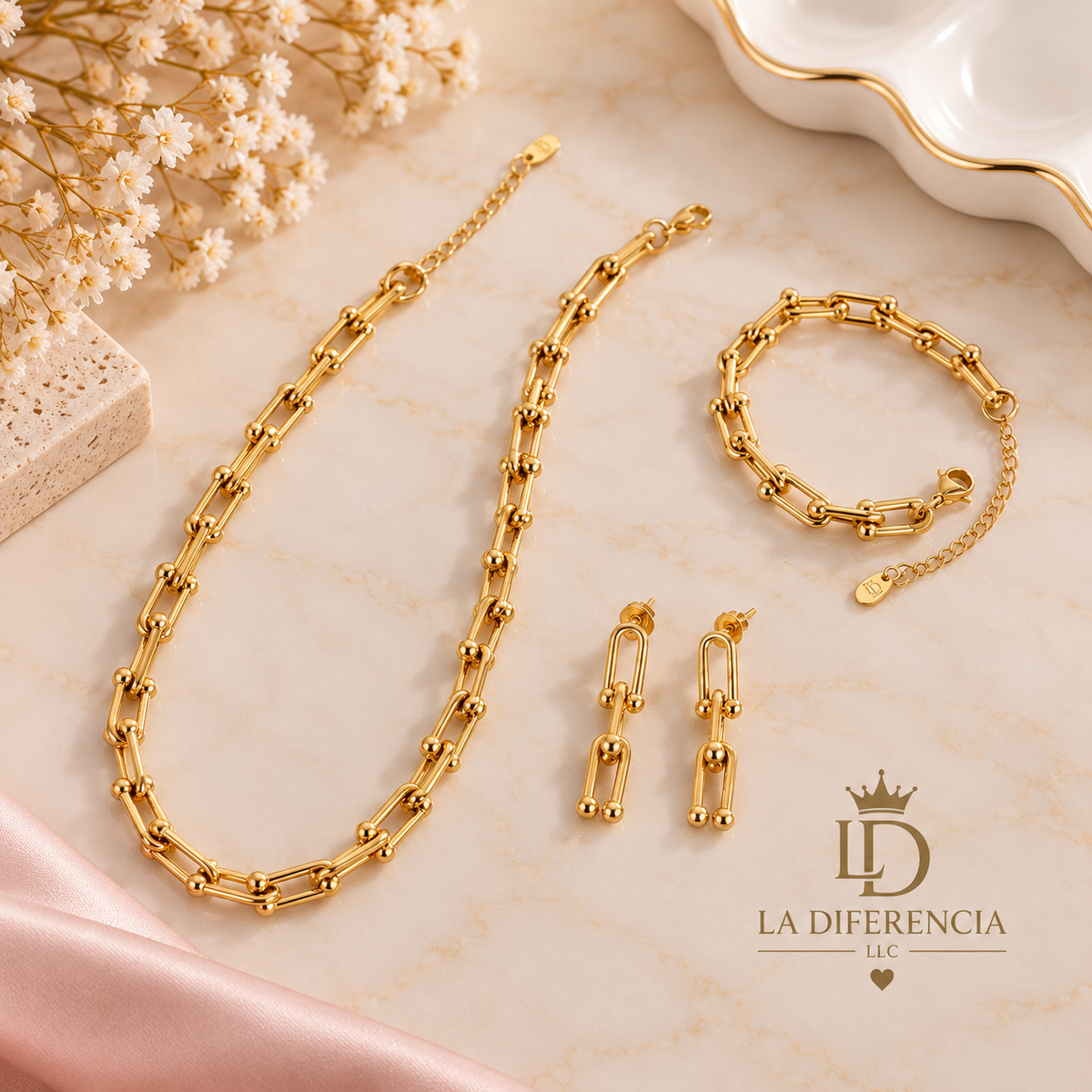 Set de 3 piezas con eslabón estilo Tiffany – Acero inoxidable
