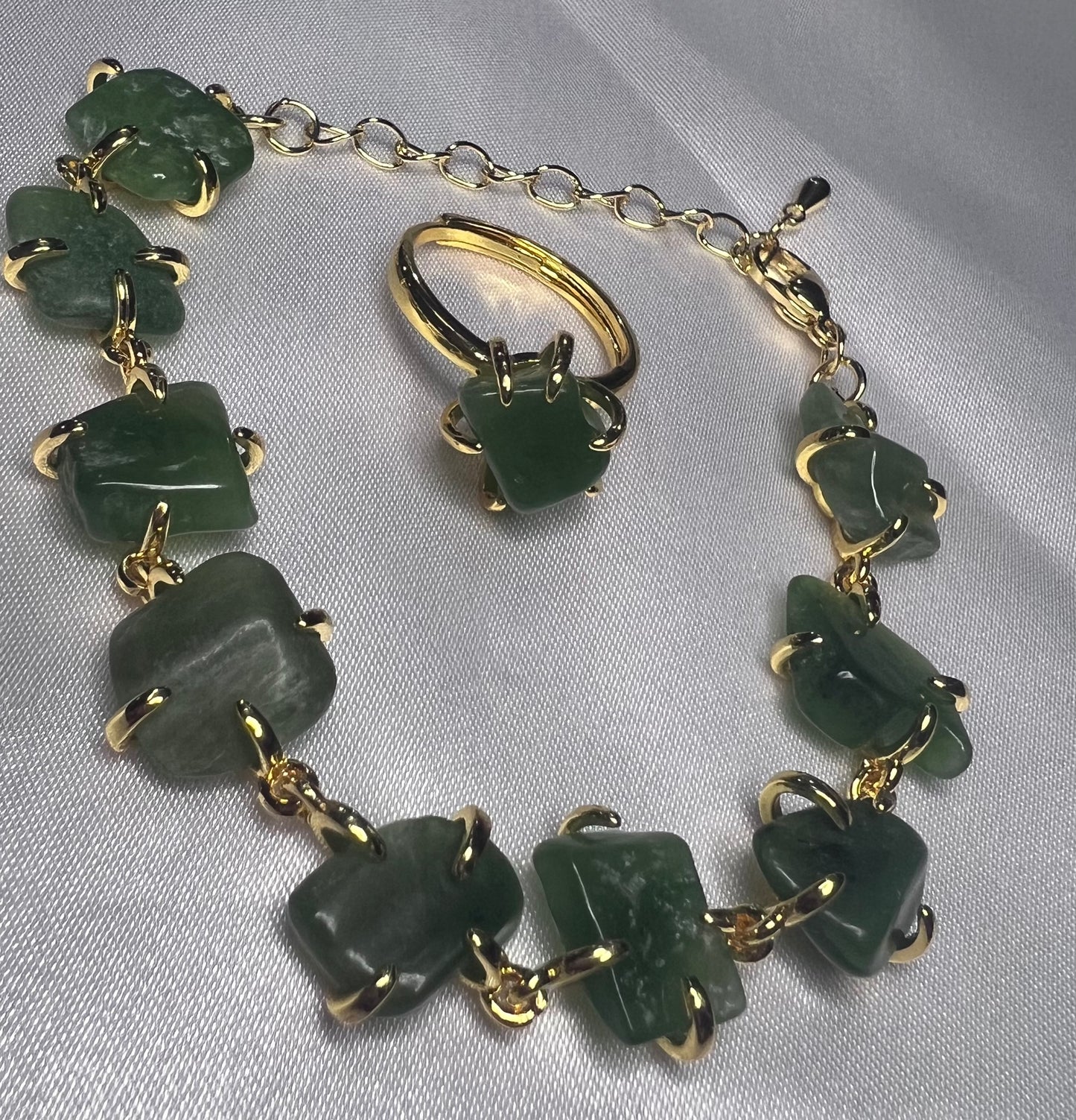 Conjunto Oro Laminado XP 14K Piedra Verde Natural