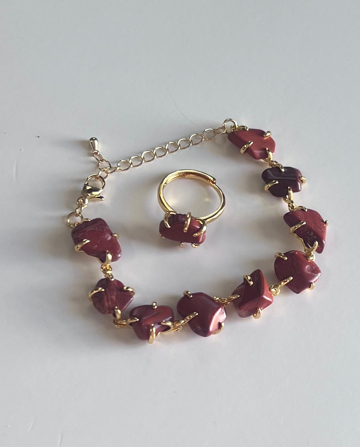 Set Pulsera + Anillo con Piedra Natural – Oro Laminado XP 14K