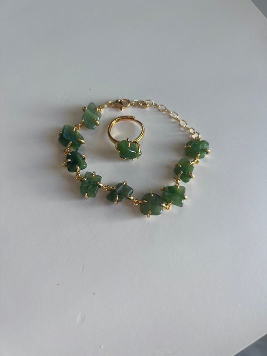 Set Pulsera + Anillo con Piedra Natural – Oro Laminado XP 14K