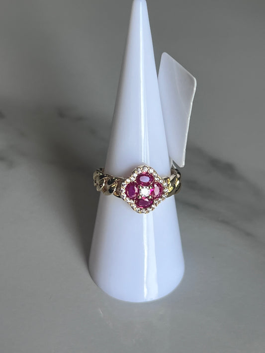 Anillo Dorado con Piedras rojo  – Oro Laminado XP 14K