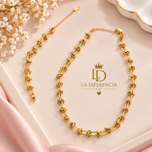 Set de collar y pulsera de eslabones con nudos – Acero inoxidable