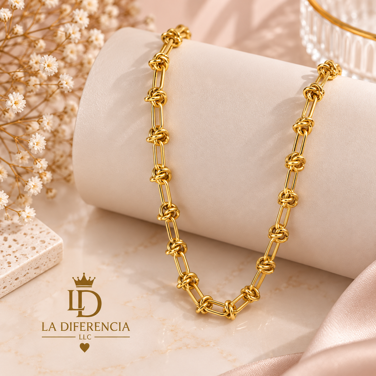 Set de collar y pulsera de eslabones con nudos – Acero inoxidable