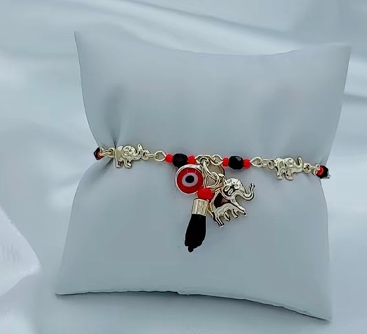 Pulsera de Elefantes y Amuletos – Oro Laminado XP 14K