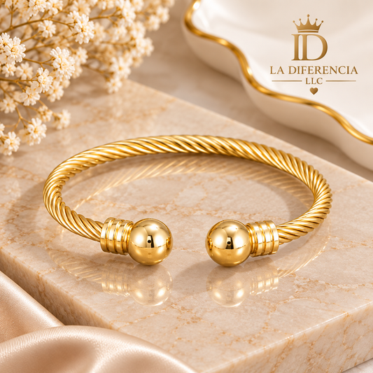 Brazalete Doble Bola Dorado – Acero Inoxidable