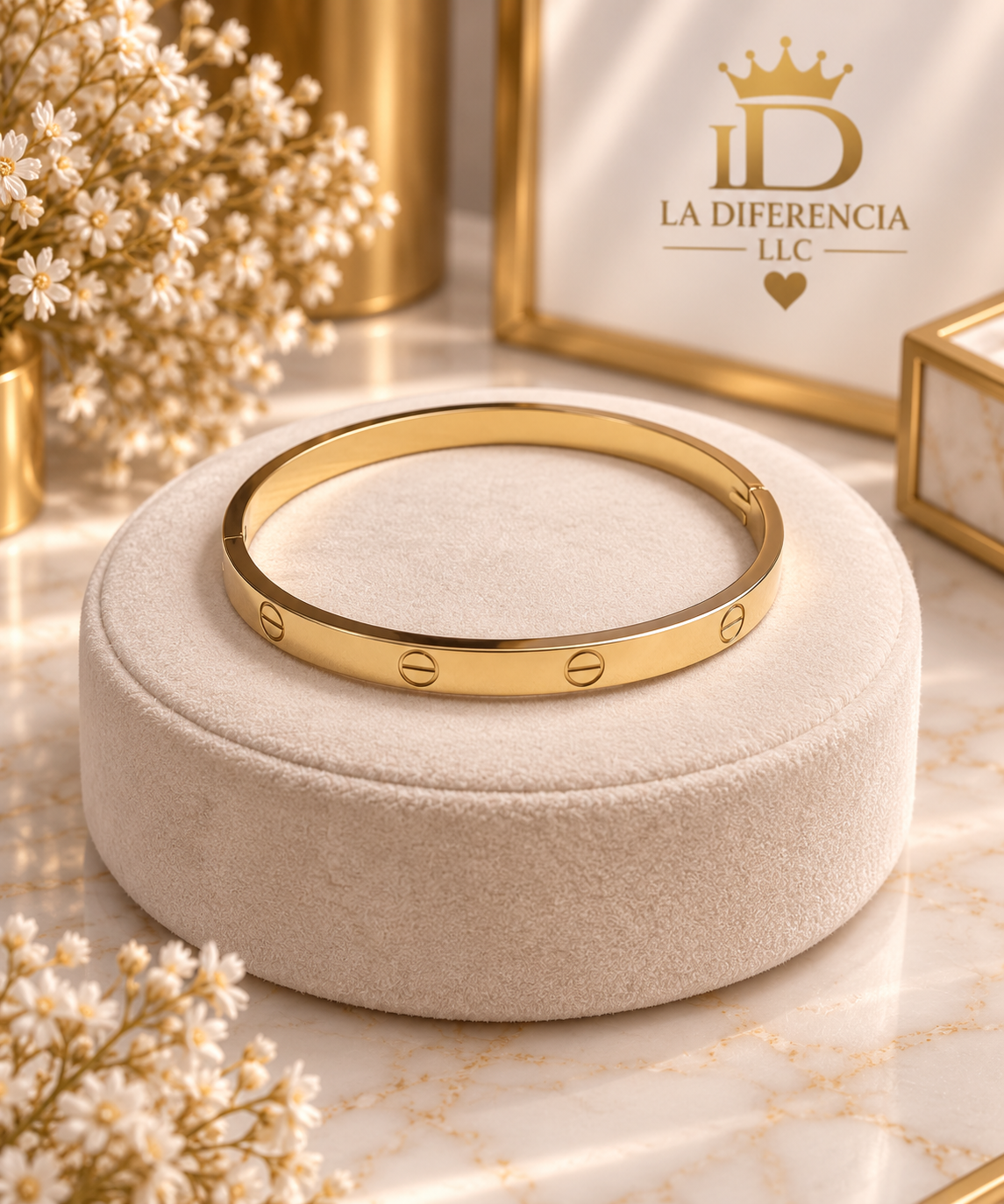 Brazalete Dorado Clásico con Detalles de Tornillos- Oro laminado Xp 14k