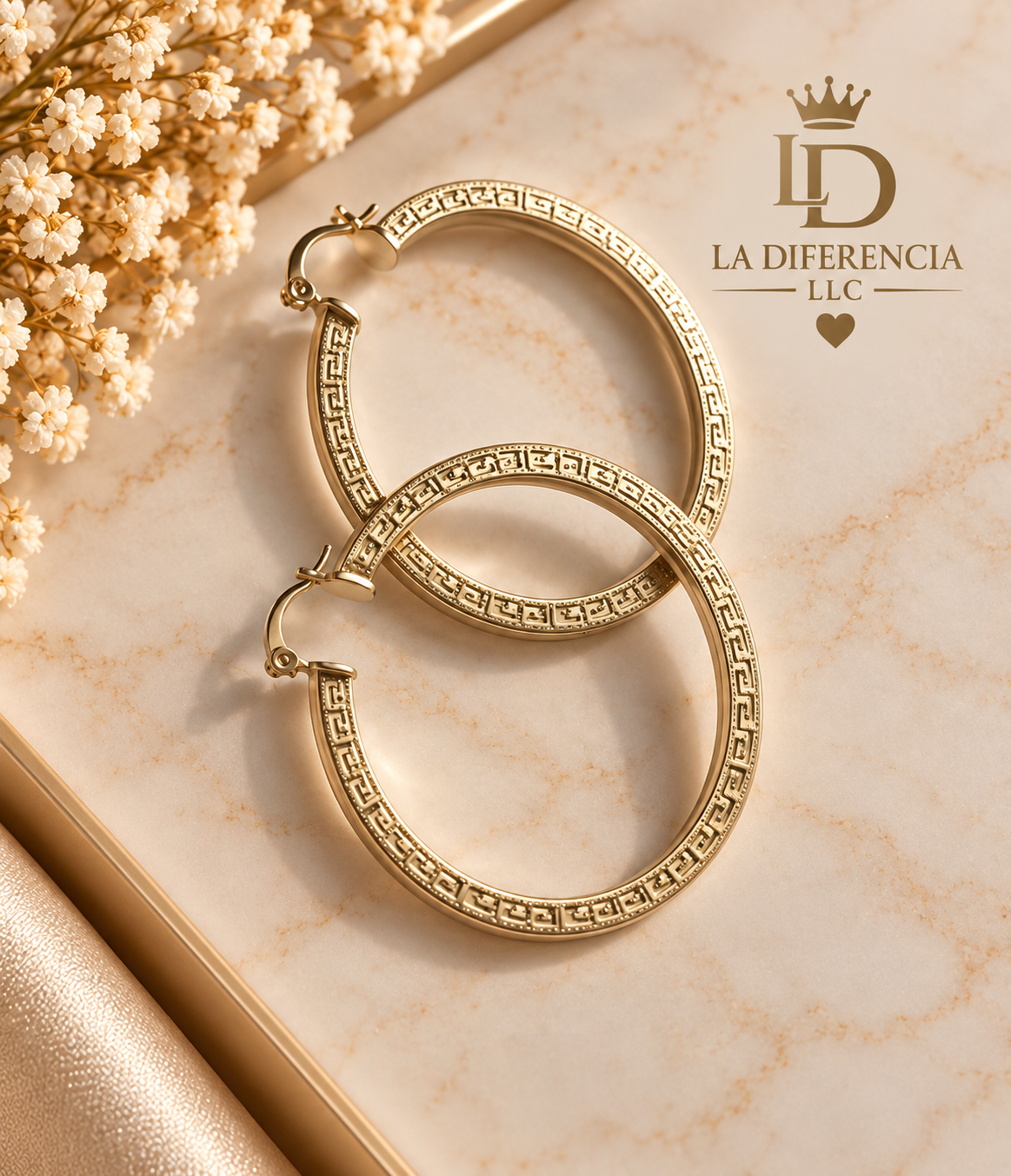 Argollas Grandes Diseño Greca – Oro Laminado XP 14K