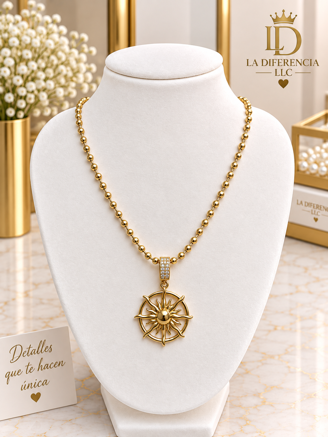 Cadena con Dije Sol Dorado – Oro Laminado KP 14K | 18”