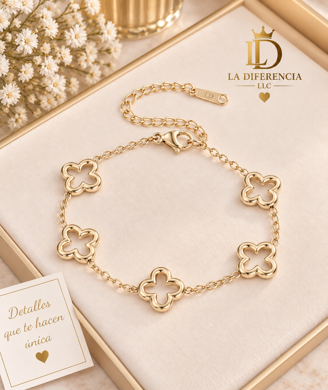 Pulsera de Tréboles Dorados – Acero Inoxidable 🍀