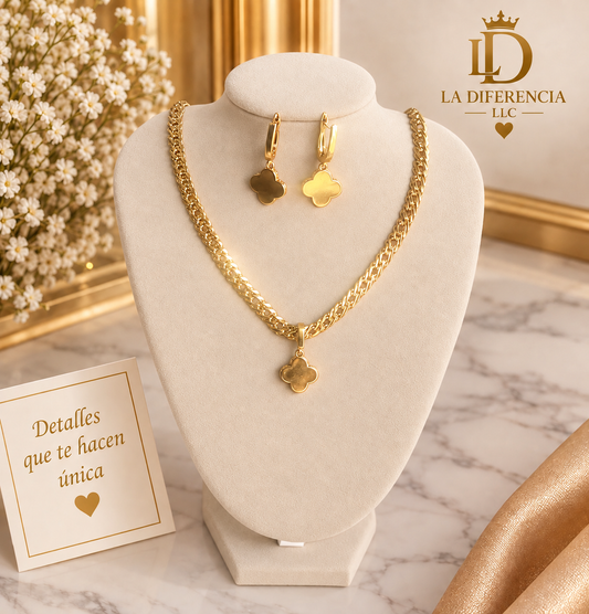Set de Cadena Ancha con Trébol – Oro Laminado XP 14K 🍀